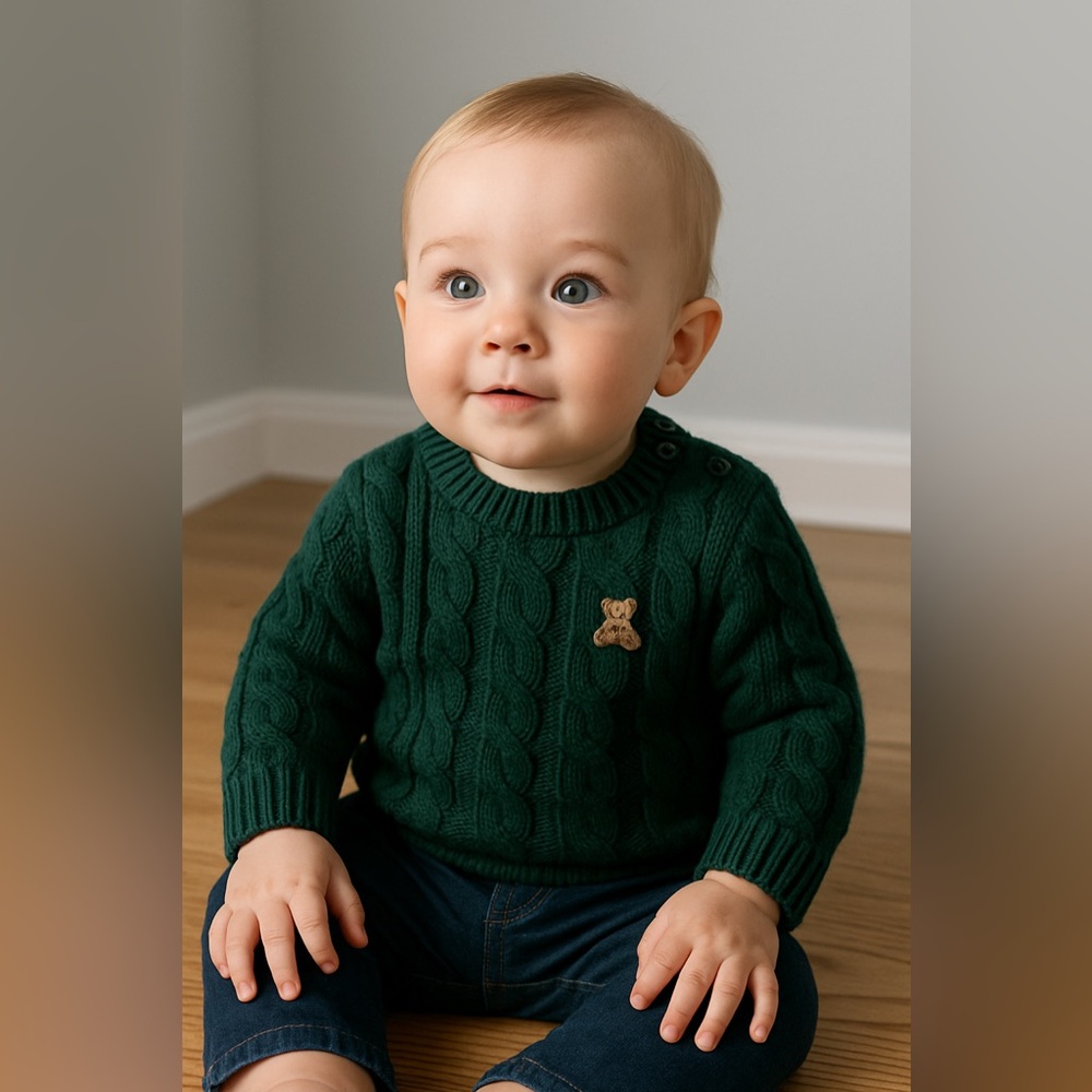 Baby GAP Cable Knit Sweater – Deep Forest Green | 6–12 Months